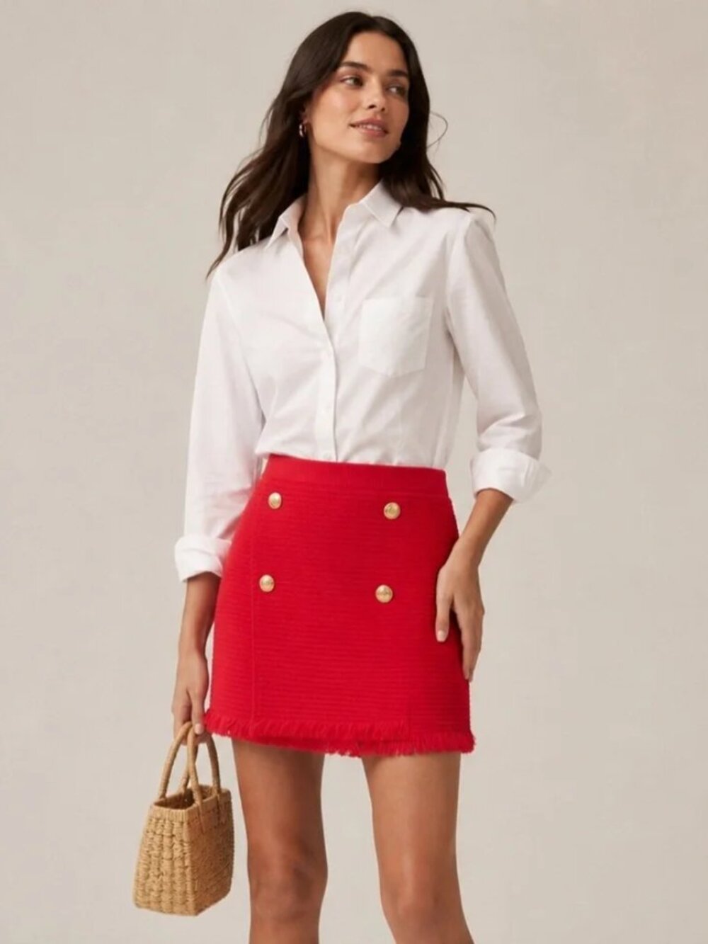 J. Crew Faux Wrap Sweater Skirt in Fine Bouclé Vintage Red Size XS